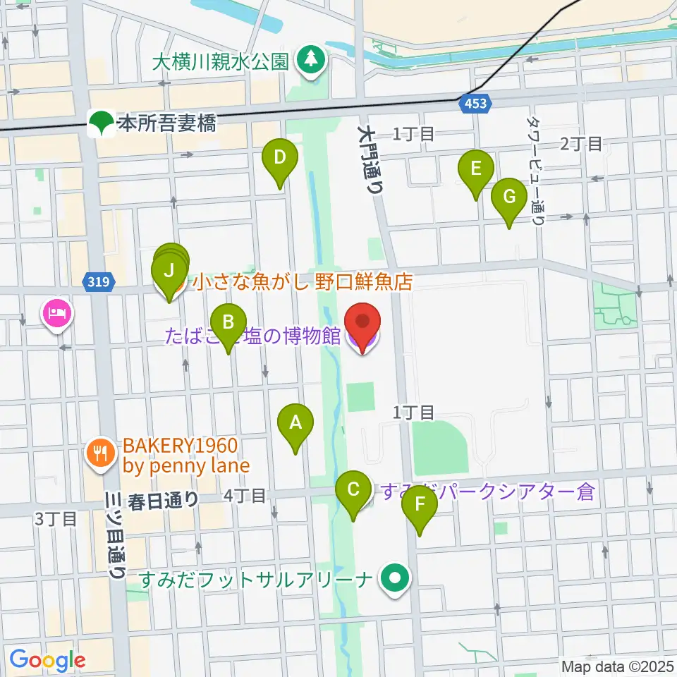たばこと塩の博物館周辺のファミレス・ファーストフード一覧地図