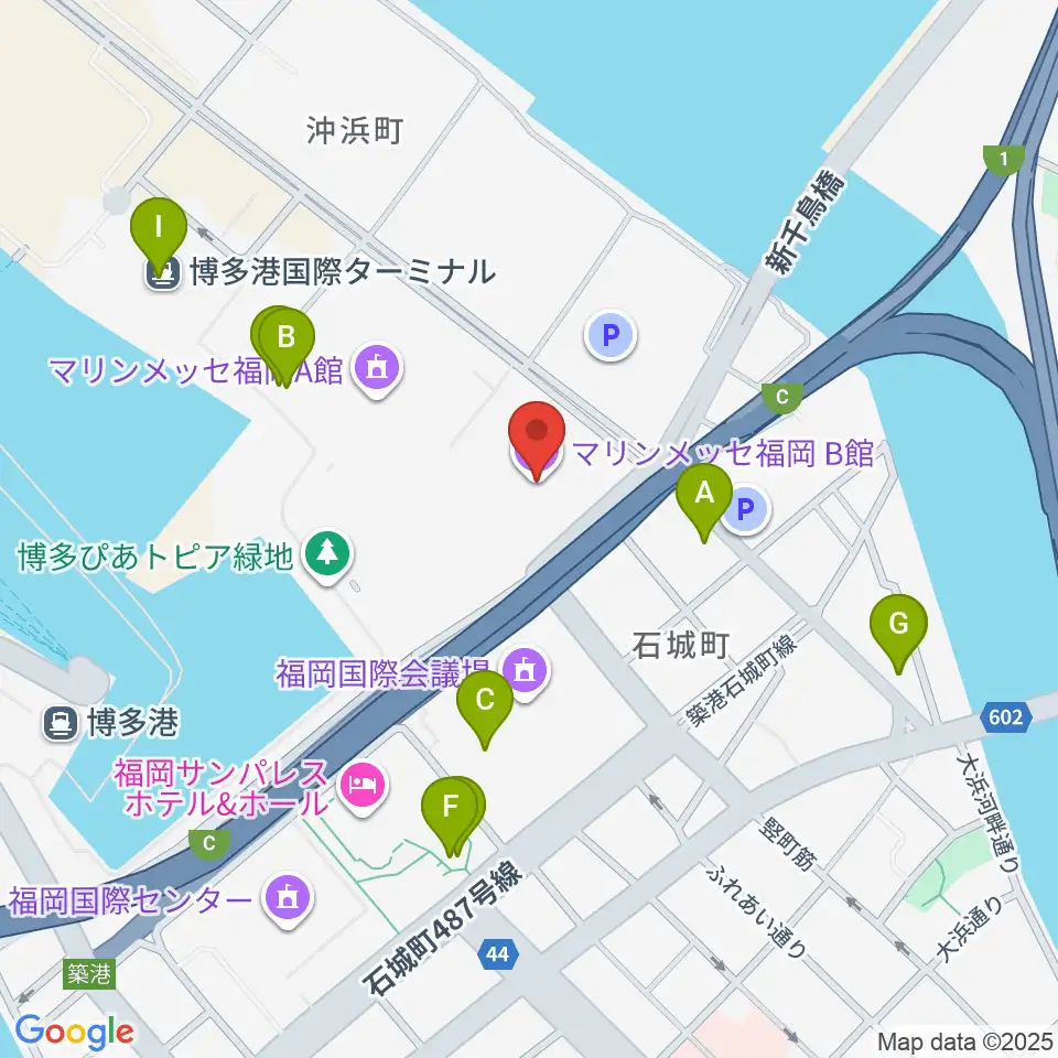 マリンメッセ福岡B館周辺のファミレス・ファーストフード一覧地図