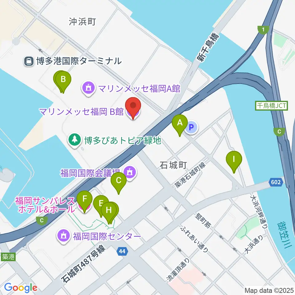 マリンメッセ福岡B館周辺のファミレス・ファーストフード一覧地図
