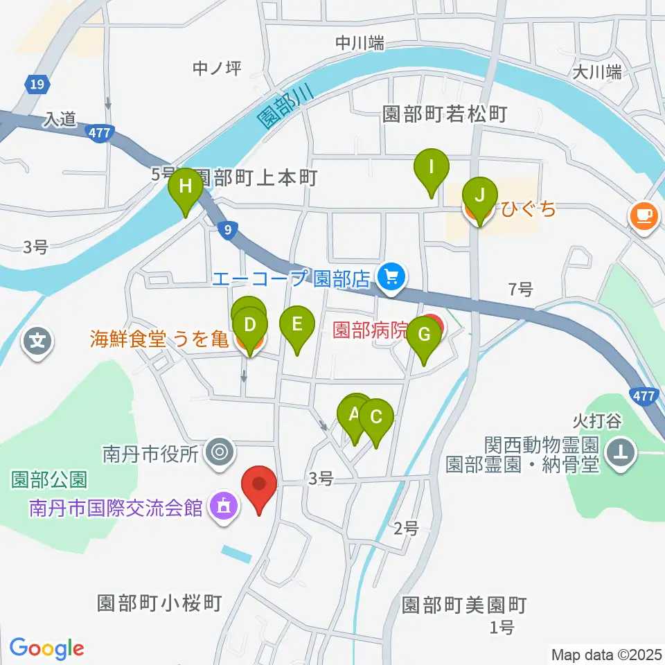 南丹市立文化博物館周辺のファミレス・ファーストフード一覧地図