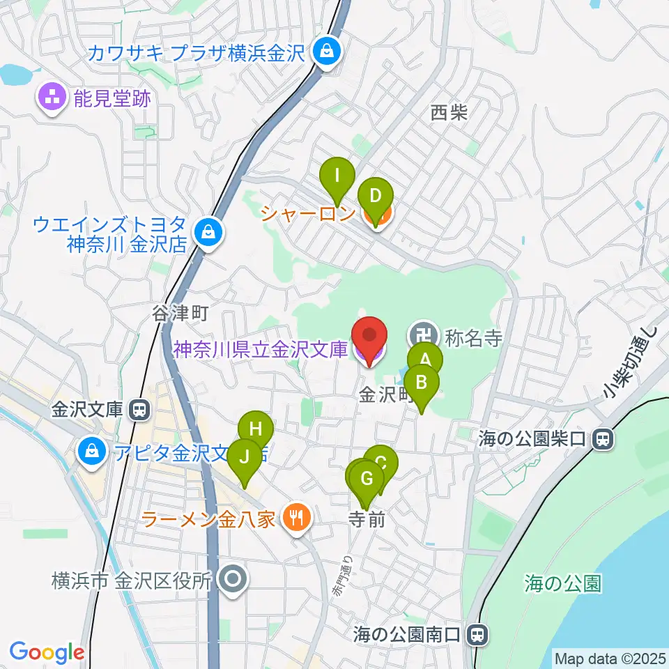 神奈川県立金沢文庫周辺のファミレス・ファーストフード一覧地図