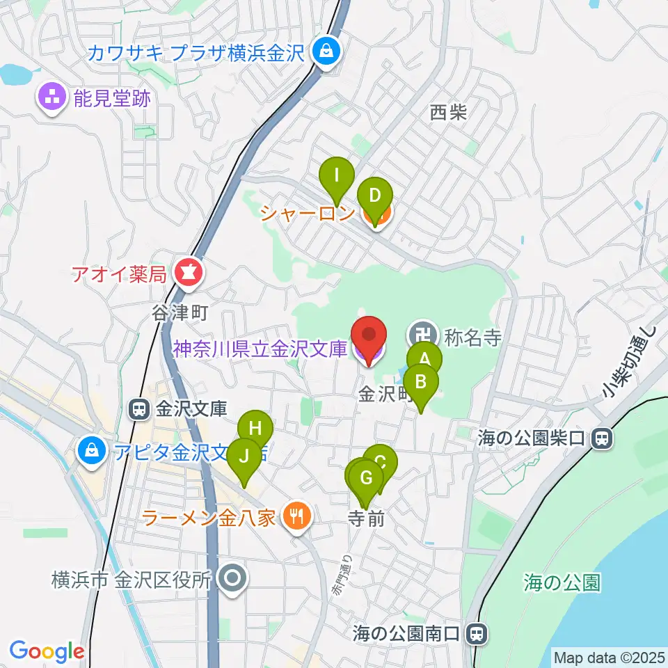 神奈川県立金沢文庫周辺のファミレス・ファーストフード一覧地図
