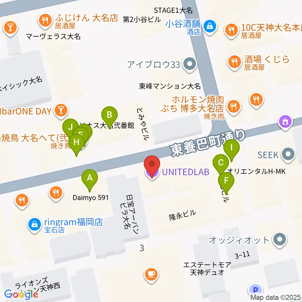 UNITEDLAB周辺のファミレス・ファーストフード一覧地図