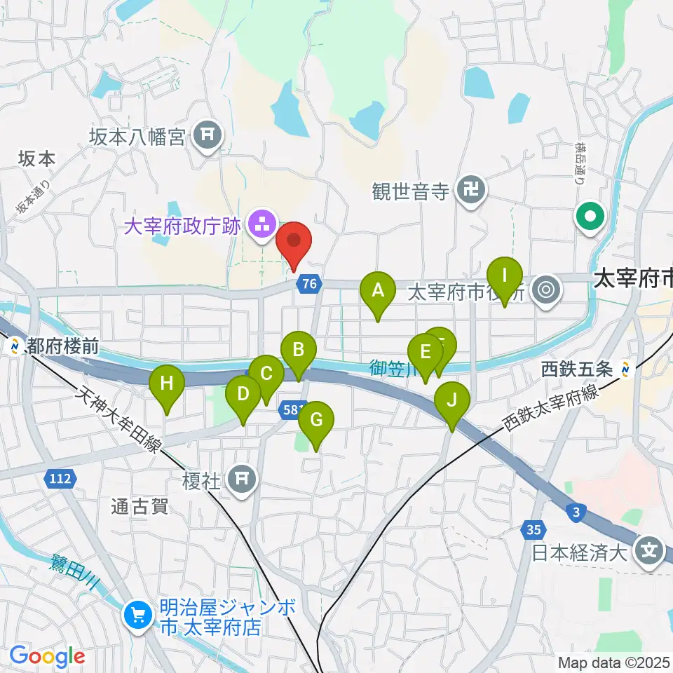 大宰府展示館周辺のファミレス・ファーストフード一覧地図