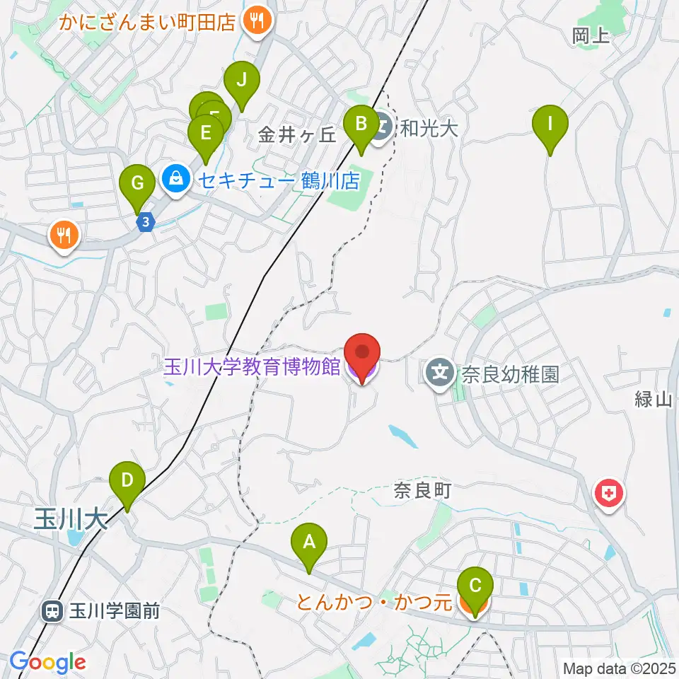 玉川大学教育博物館周辺のファミレス・ファーストフード一覧地図