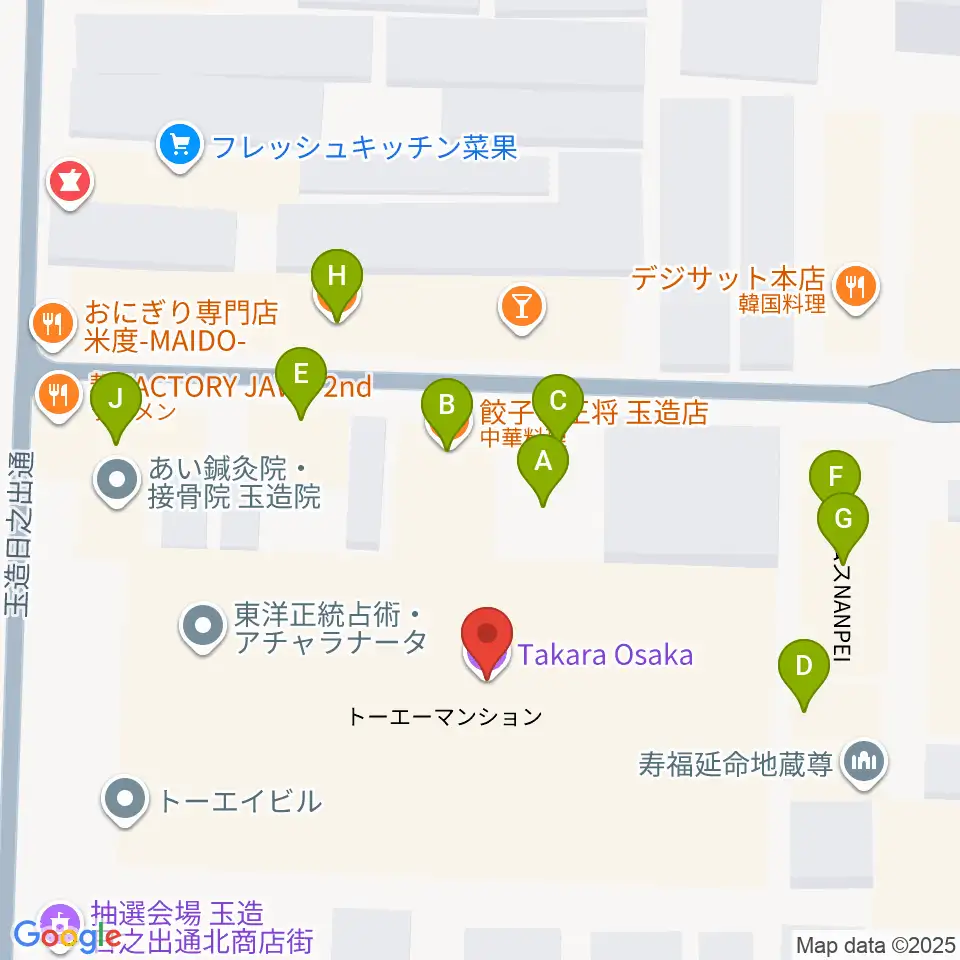 タカラ大阪周辺のファミレス・ファーストフード一覧地図