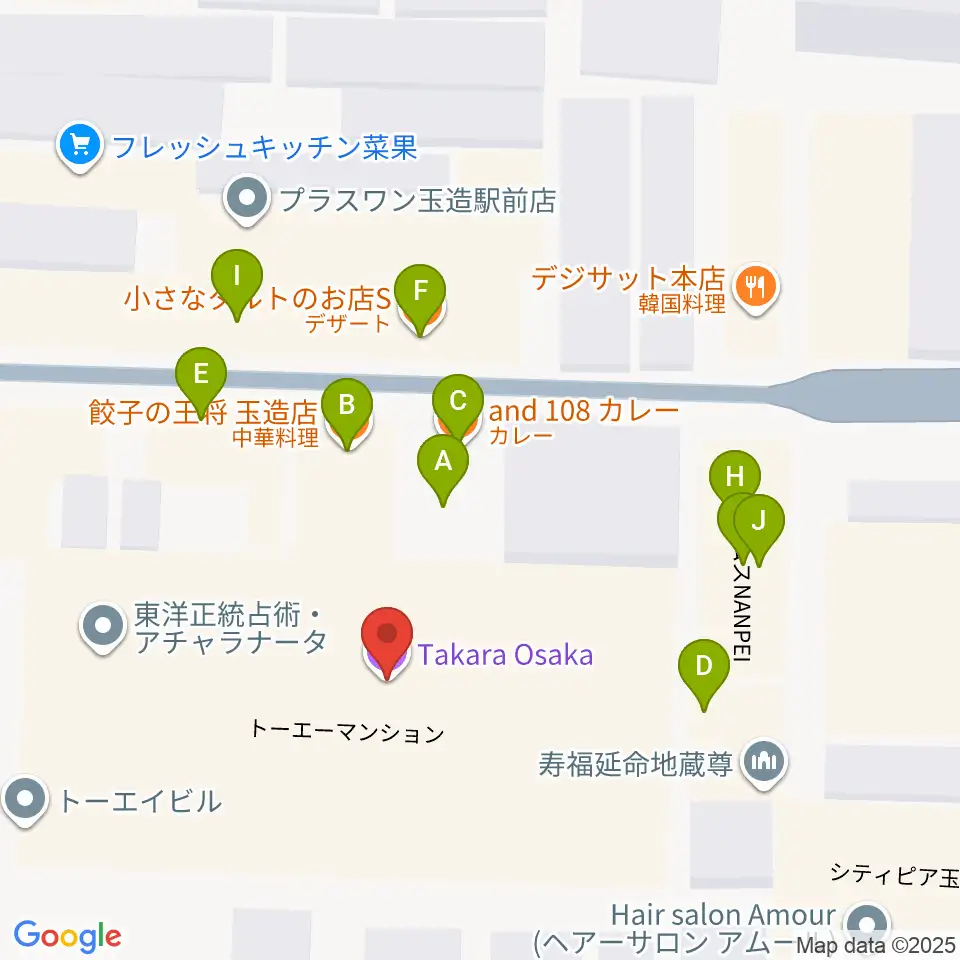 タカラ大阪周辺のファミレス・ファーストフード一覧地図