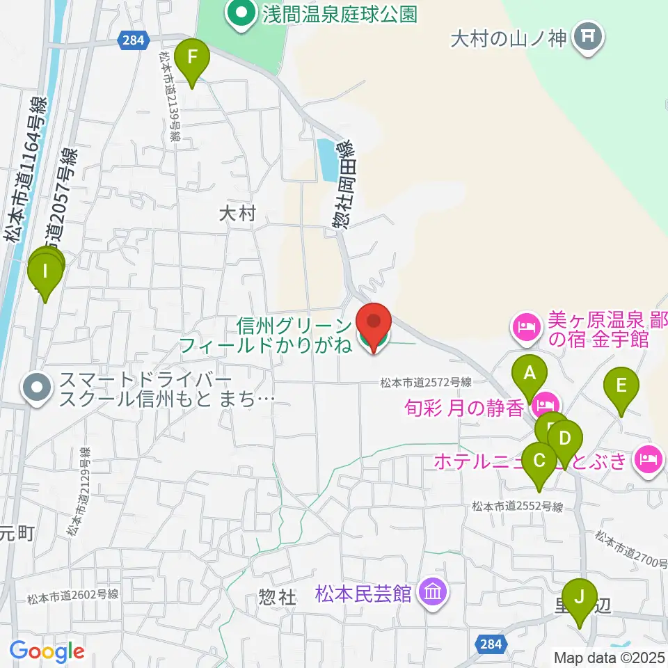 信州グリーンフィールドかりがね周辺のファミレス・ファーストフード一覧地図