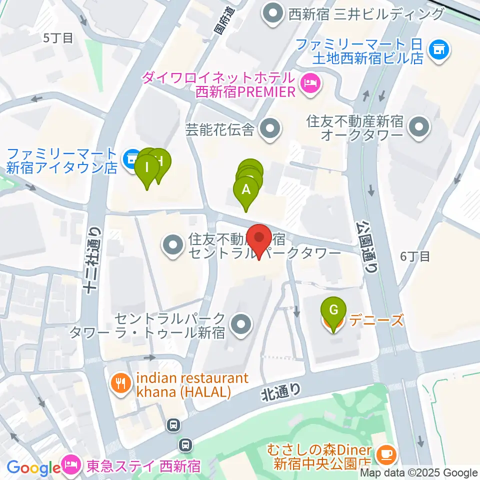 ベルサール新宿セントラルパーク周辺のファミレス・ファーストフード一覧地図