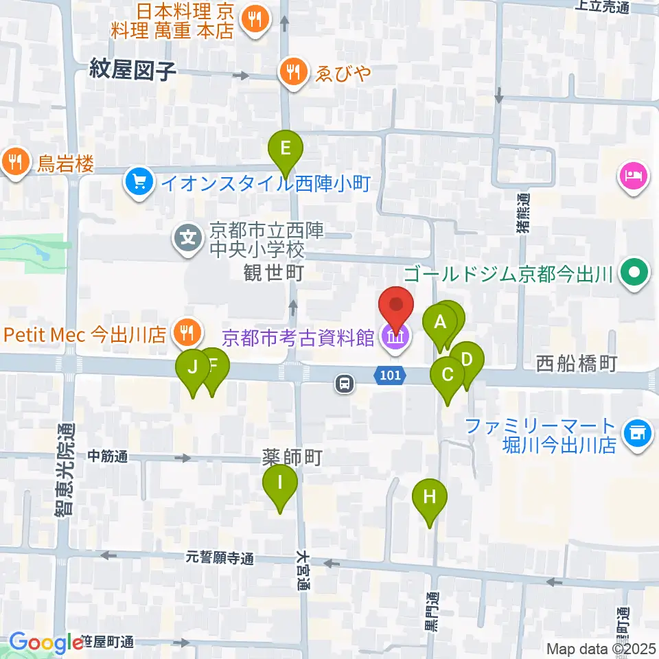 京都市考古資料館周辺のファミレス・ファーストフード一覧地図