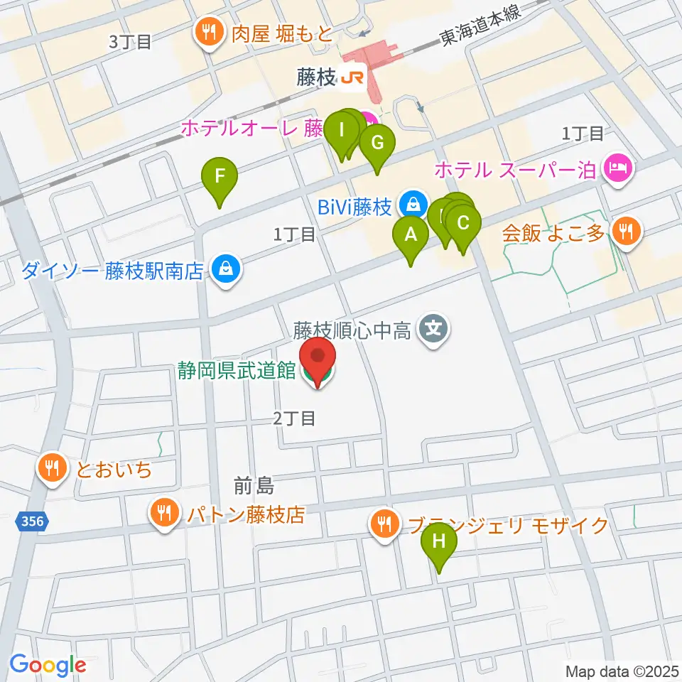 静岡県武道館周辺のファミレス・ファーストフード一覧地図