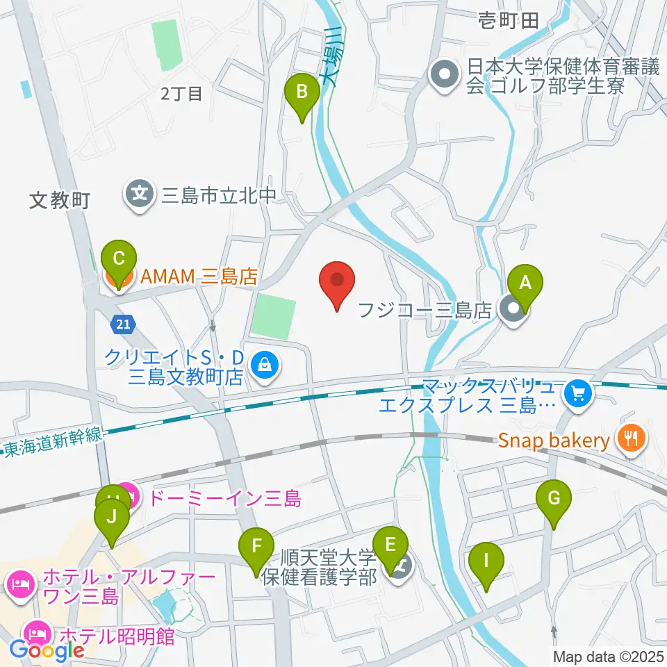 三島市民体育館周辺のファミレス・ファーストフード一覧地図