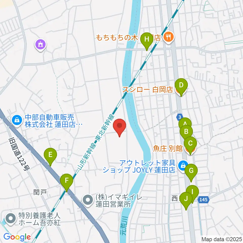 蓮田市総合市民体育館パルシー周辺のファミレス・ファーストフード一覧地図
