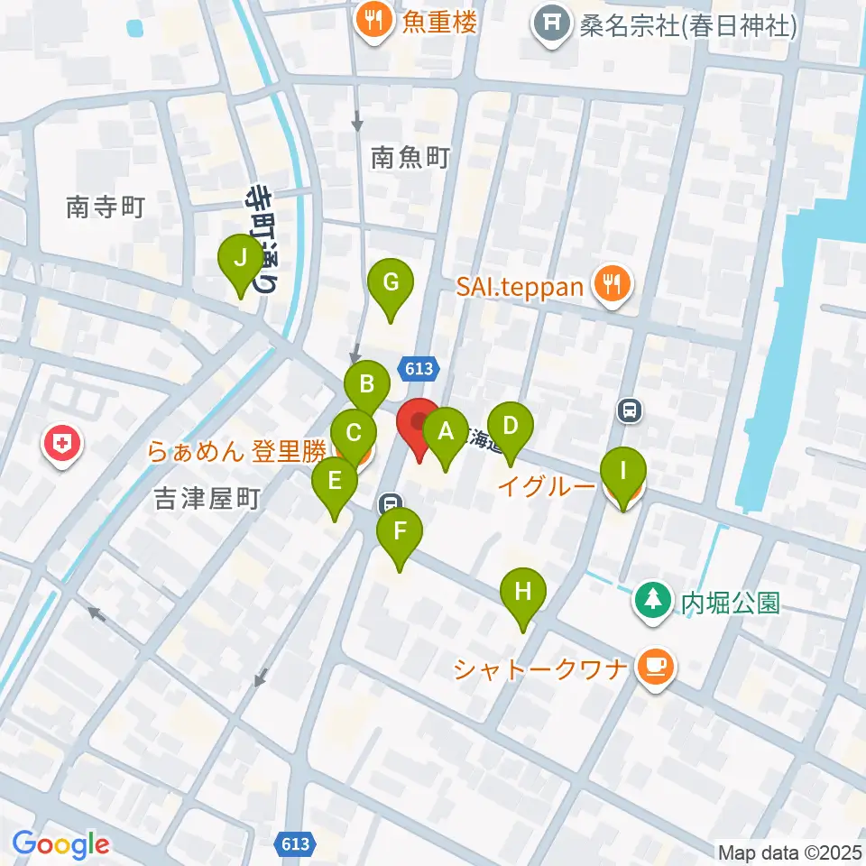 桑名市博物館周辺のファミレス・ファーストフード一覧地図