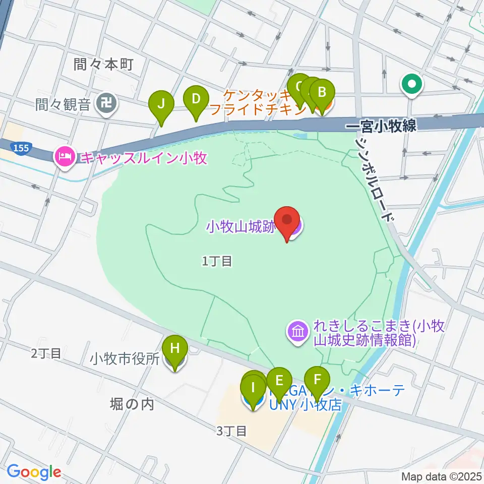 小牧山歴史館周辺のファミレス・ファーストフード一覧地図