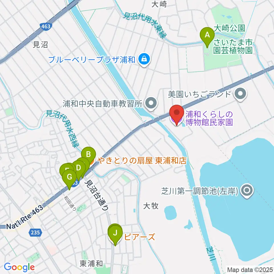 浦和くらしの博物館民家園周辺のファミレス・ファーストフード一覧地図