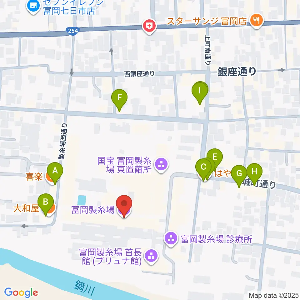富岡製糸場周辺のファミレス・ファーストフード一覧地図