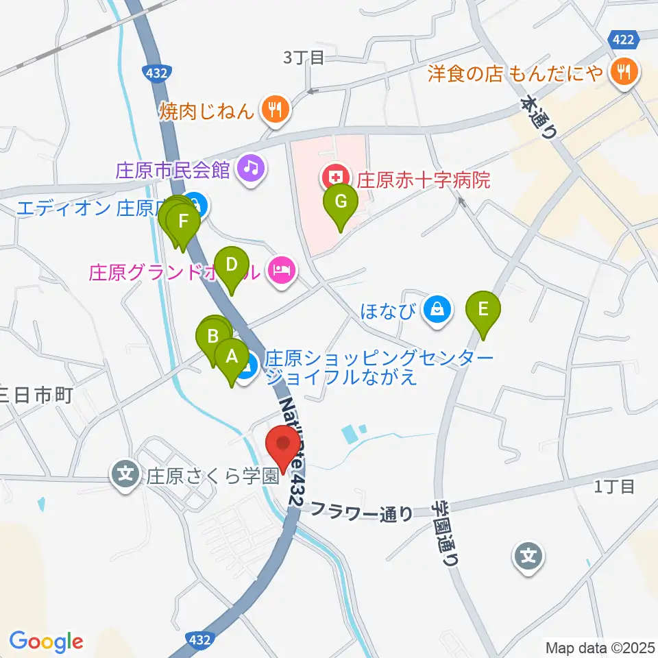 庄原市歴史民俗資料館周辺のファミレス・ファーストフード一覧地図
