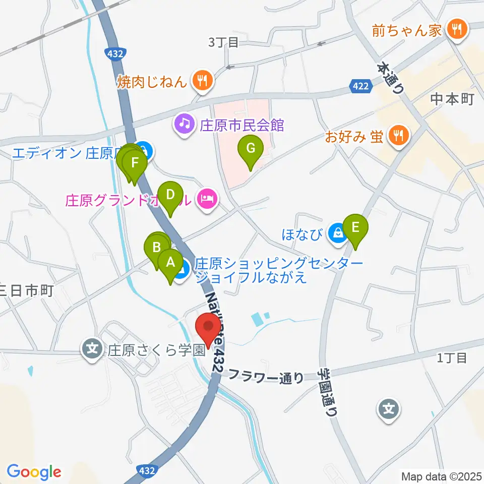 庄原市歴史民俗資料館周辺のファミレス・ファーストフード一覧地図