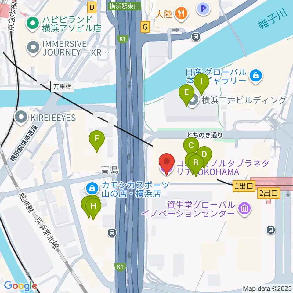 プラネタリアYOKOHAMA周辺のファミレス・ファーストフード一覧地図