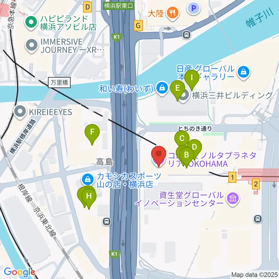 プラネタリアYOKOHAMA周辺のファミレス・ファーストフード一覧地図