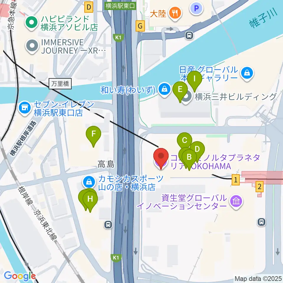 プラネタリアYOKOHAMA周辺のファミレス・ファーストフード一覧地図