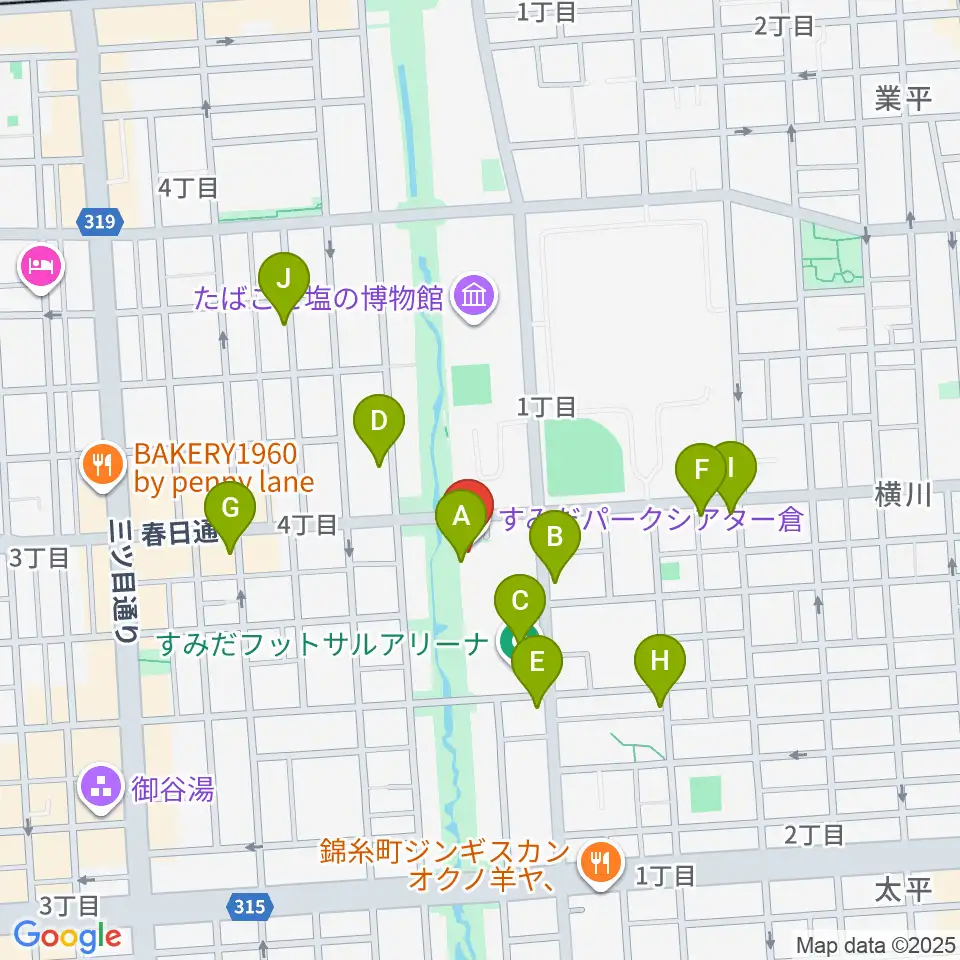 すみだパークシアター倉周辺のファミレス・ファーストフード一覧地図