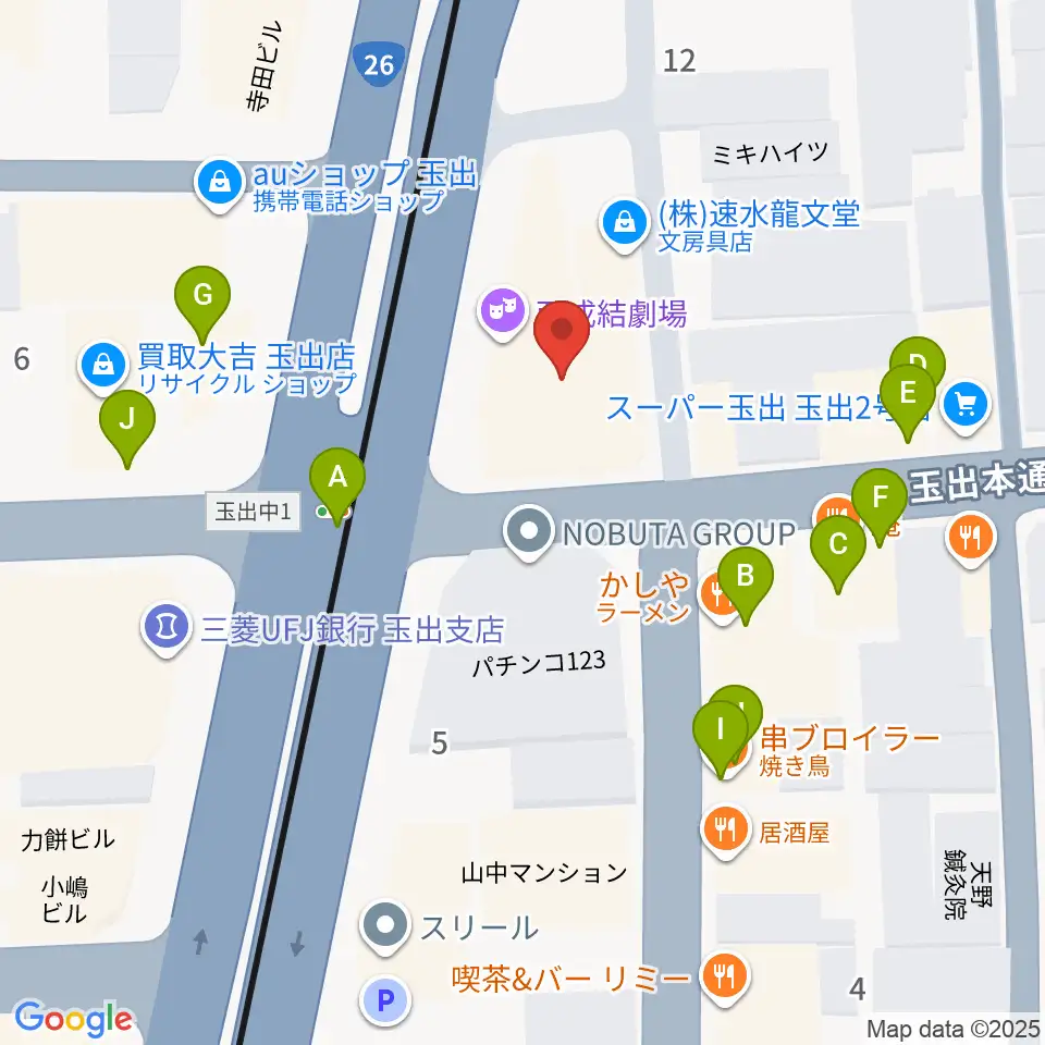 西成結劇場周辺のファミレス・ファーストフード一覧地図