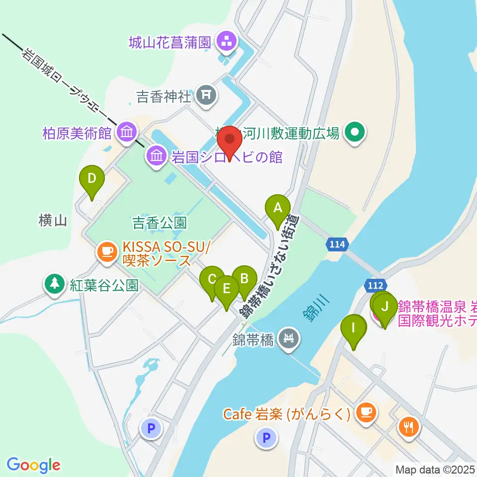岩国徴古館周辺のファミレス・ファーストフード一覧地図