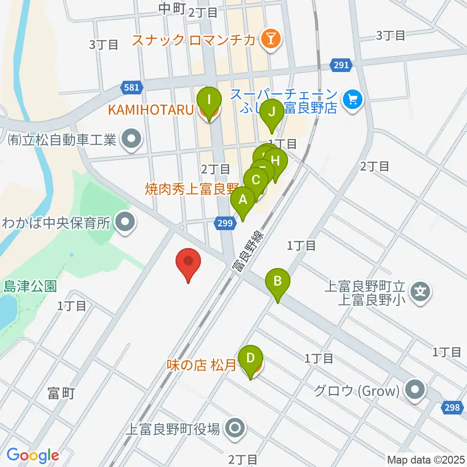 上富良野町郷土館周辺のファミレス・ファーストフード一覧地図