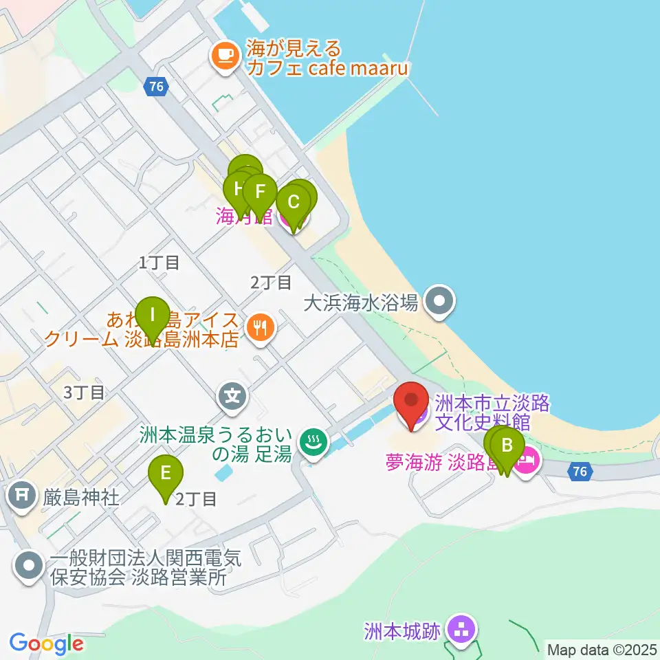 淡路文化史料館周辺のファミレス・ファーストフード一覧地図