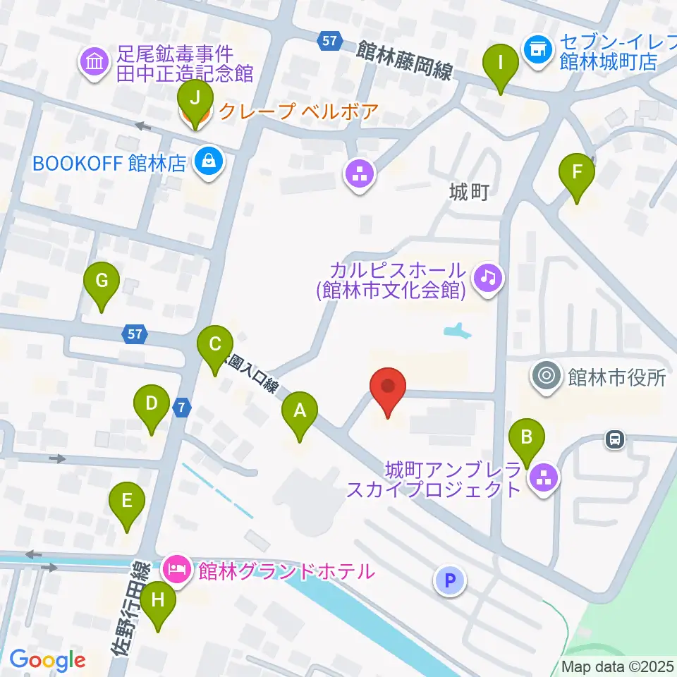 館林市第一資料館周辺のファミレス・ファーストフード一覧地図