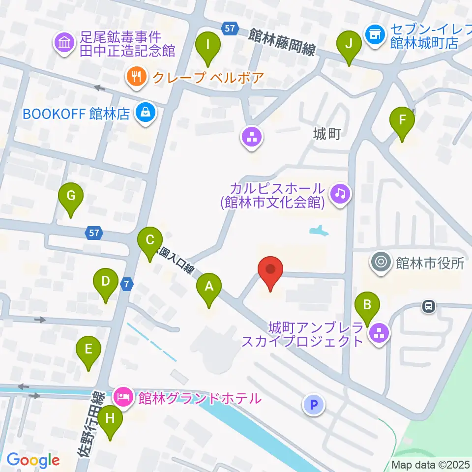 館林市第一資料館周辺のファミレス・ファーストフード一覧地図