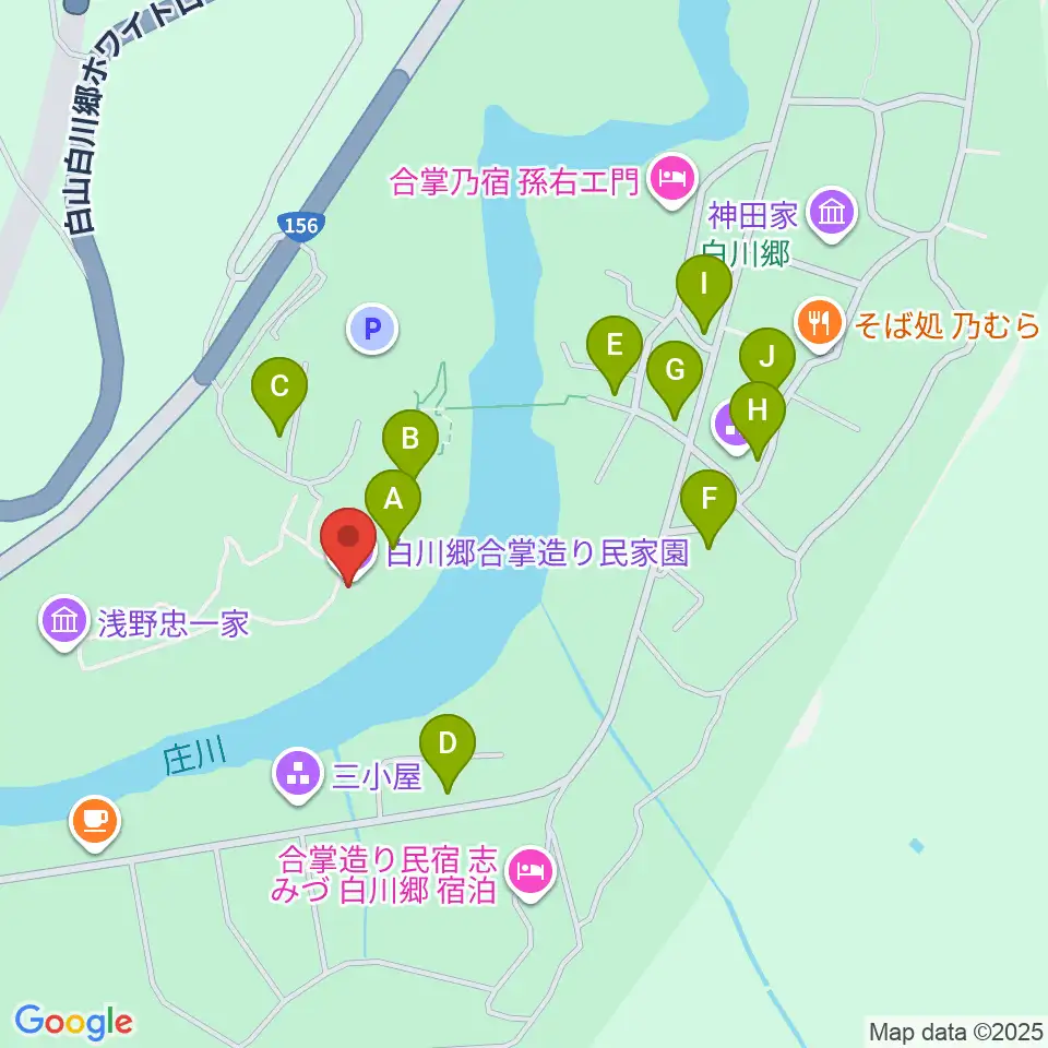 白川郷合掌造り民家園周辺のファミレス・ファーストフード一覧地図