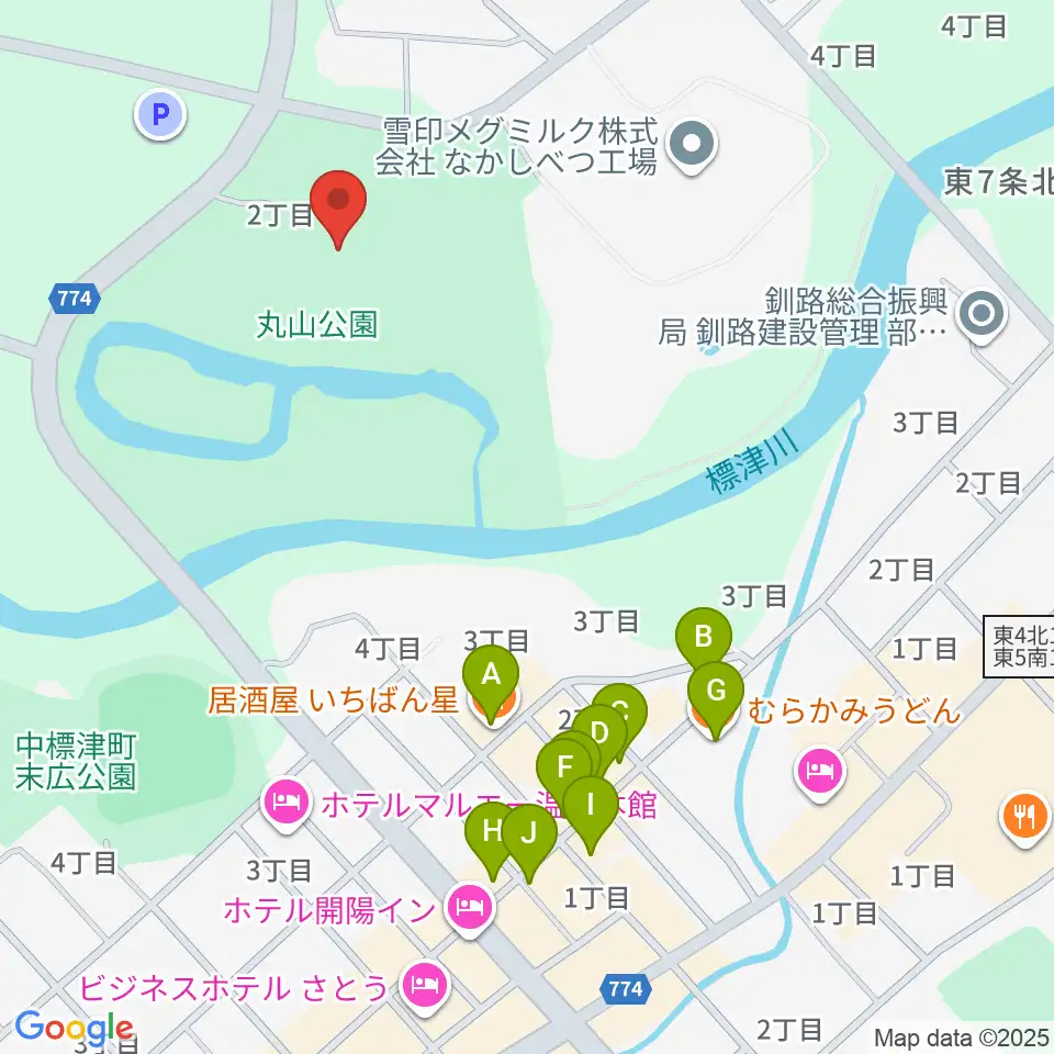 中標津町郷土館周辺のファミレス・ファーストフード一覧地図