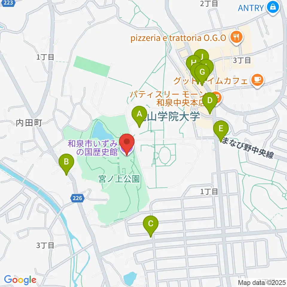 和泉市いずみの国歴史館周辺のファミレス・ファーストフード一覧地図