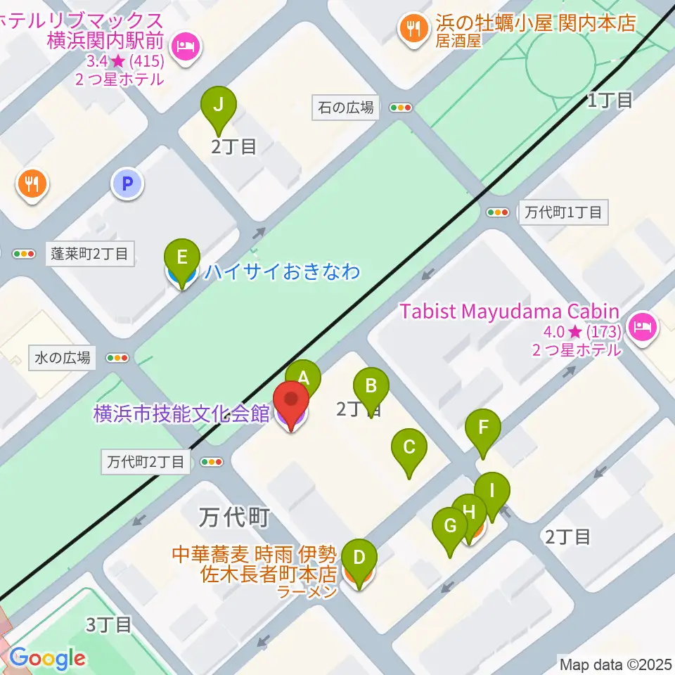 横浜市技能文化会館 匠プラザ周辺のファミレス・ファーストフード一覧地図