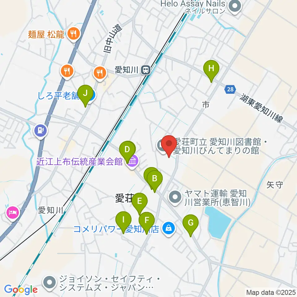 愛知川びんてまりの館周辺のファミレス・ファーストフード一覧地図
