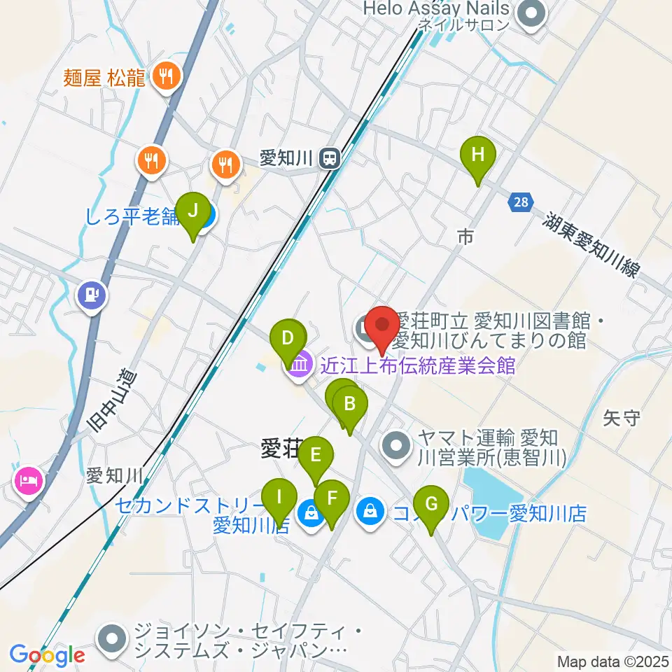 愛知川びんてまりの館周辺のファミレス・ファーストフード一覧地図