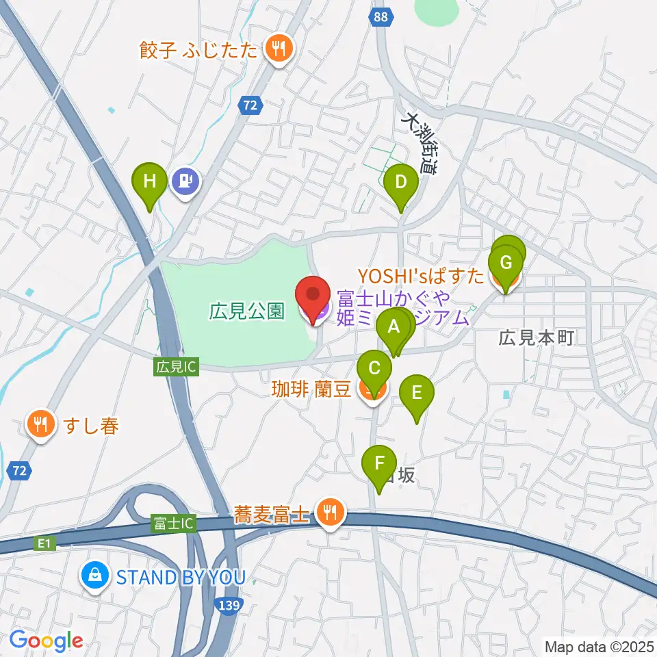 富士山かぐや姫ミュージアム周辺のファミレス・ファーストフード一覧地図