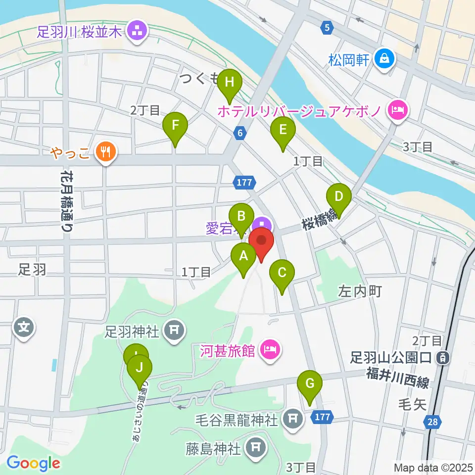 福井市橘曙覧記念文学館周辺のファミレス・ファーストフード一覧地図