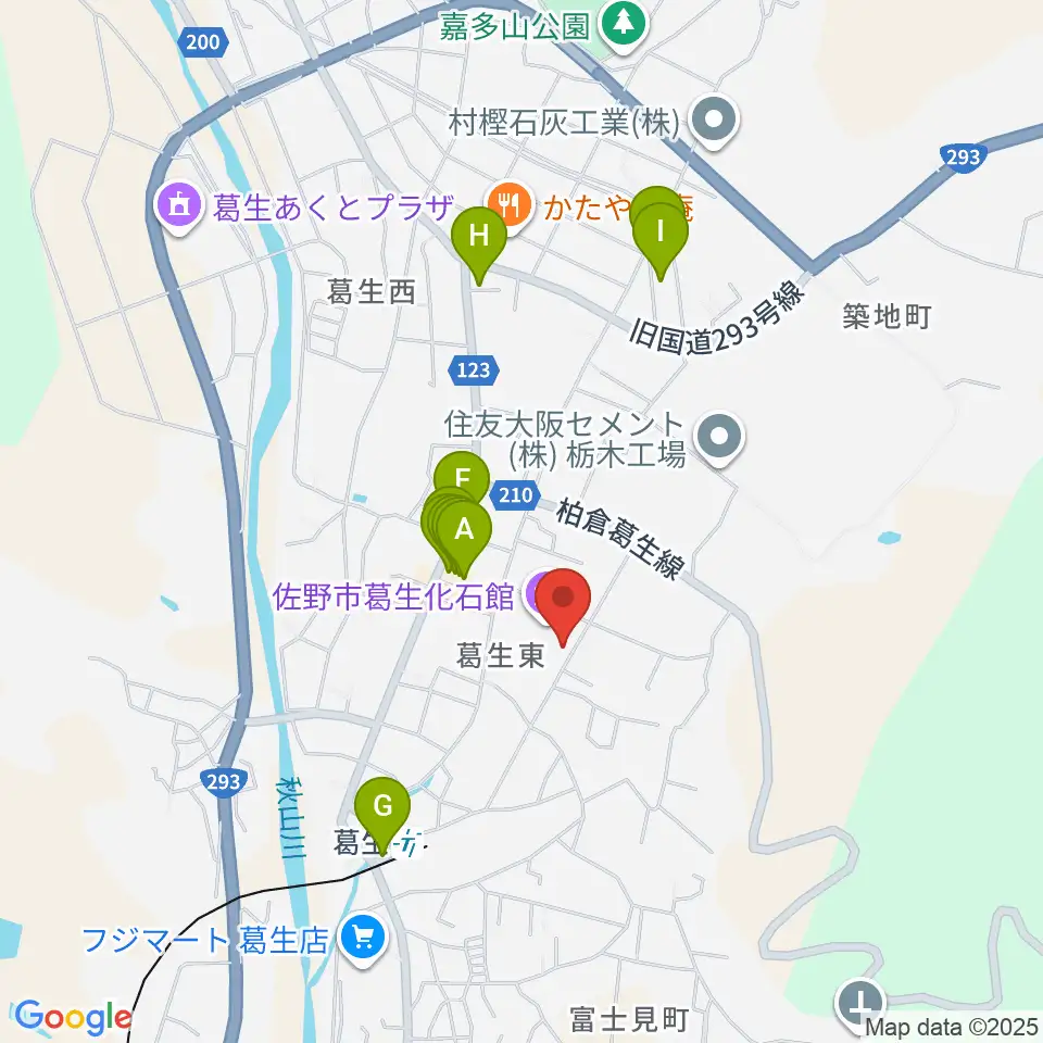 佐野市葛生伝承館周辺のファミレス・ファーストフード一覧地図