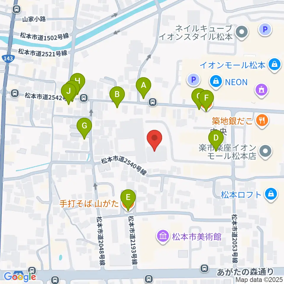 テスコム・エレコム武道場周辺のファミレス・ファーストフード一覧地図