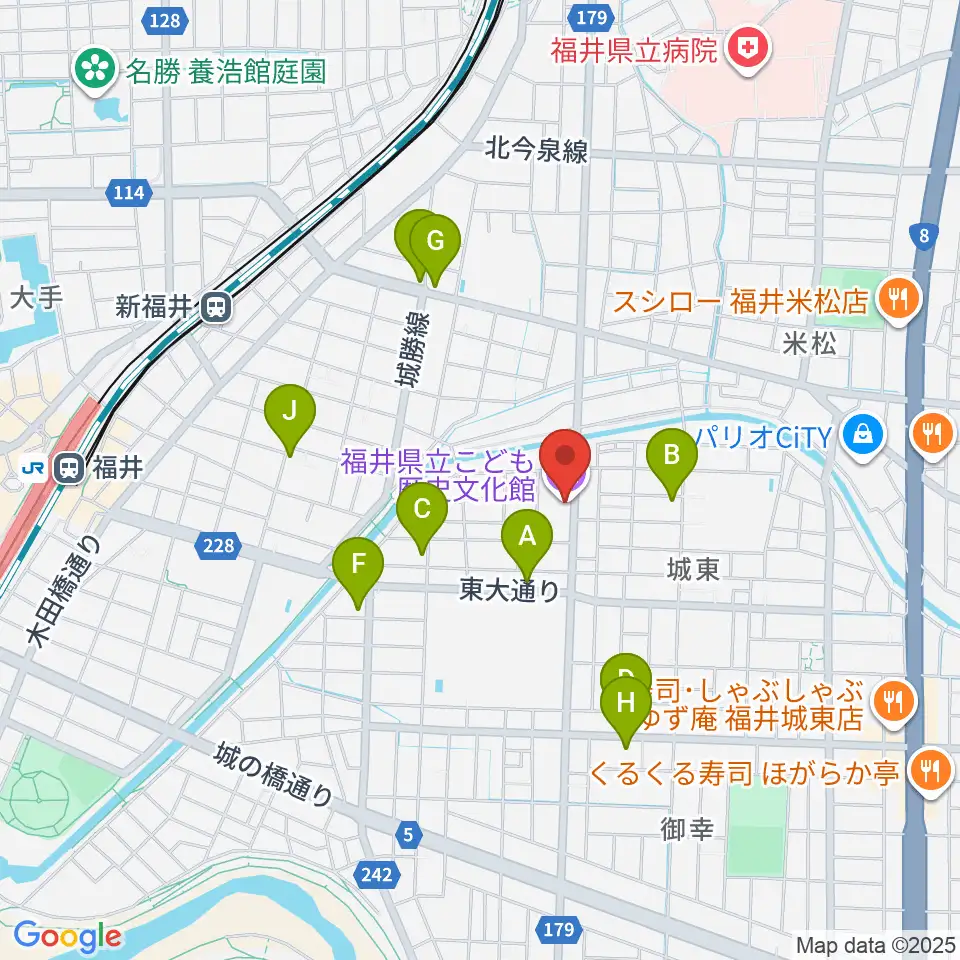 福井県立こども歴史文化館周辺のファミレス・ファーストフード一覧地図