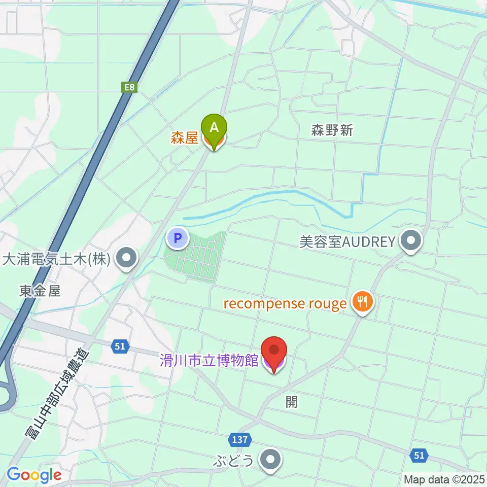 滑川市立博物館周辺のファミレス・ファーストフード一覧地図