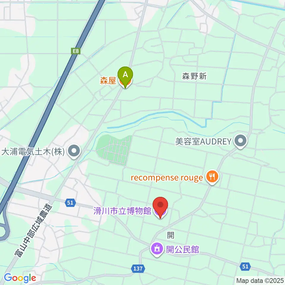 滑川市立博物館周辺のファミレス・ファーストフード一覧地図