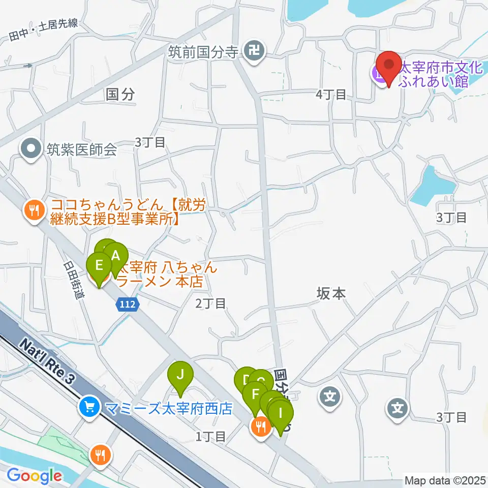 太宰府市文化ふれあい館周辺のファミレス・ファーストフード一覧地図