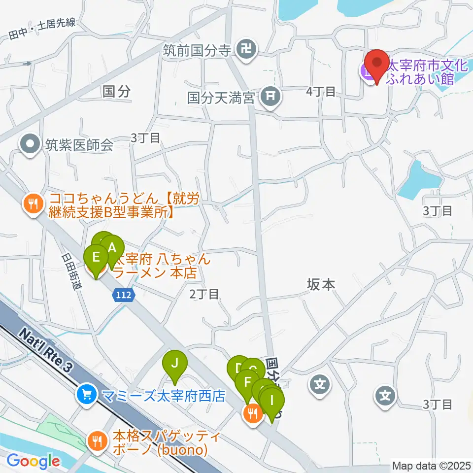 太宰府市文化ふれあい館周辺のファミレス・ファーストフード一覧地図