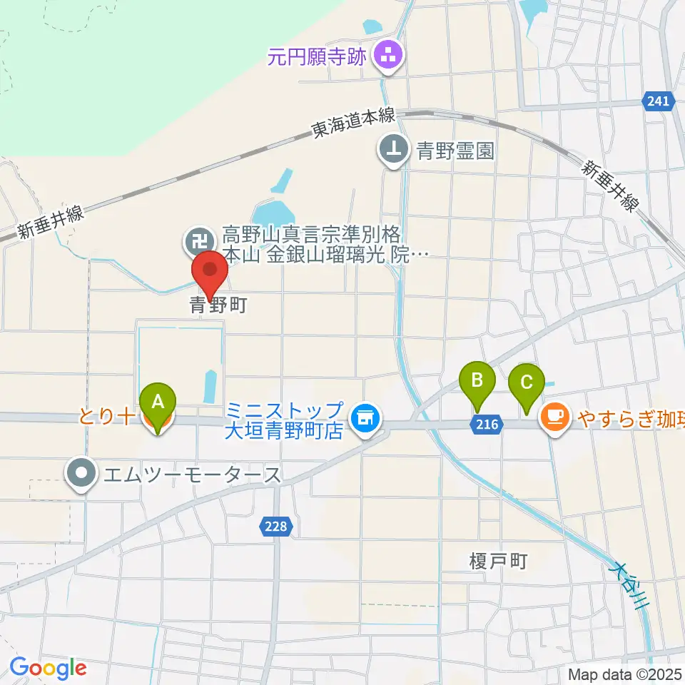 大垣市歴史民俗資料館周辺のファミレス・ファーストフード一覧地図