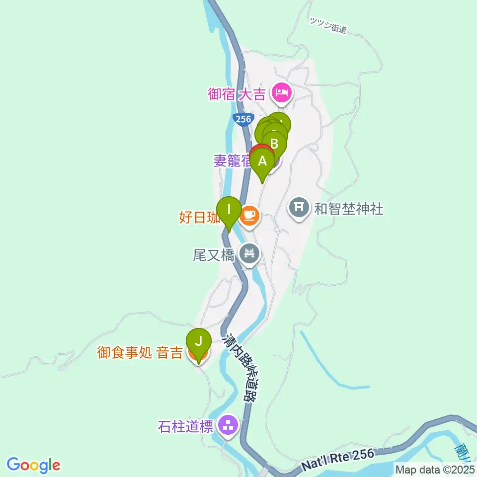 南木曽町博物館周辺のファミレス・ファーストフード一覧地図